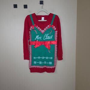 Holiday Christmas Mrs Claus Womens Ugly Sweater Dress or Long Tunic Size M